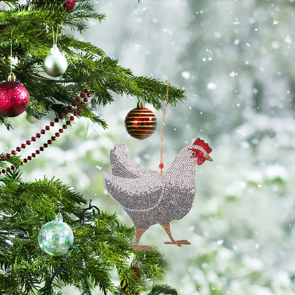 DIY Diamond Painting Chicken Pendant Christmas Tree Ornaments Hanging Yard Garden Art for Courtyard Holiday Xmas Home Party Deco | Дом и сад