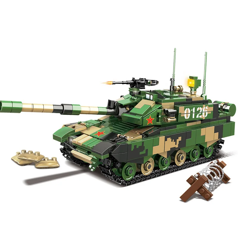 

Военная серия Вторая мировая война Китайская армия 99A основной боевой танк солдат DIY модель строительные блоки кирпичи игрушки подарки