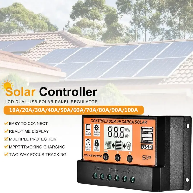 MPPT 10A/20A/30A/40A/50A/60A/70A/80A/90A автоматический ЖК-экран Контроллер заряда солнечной