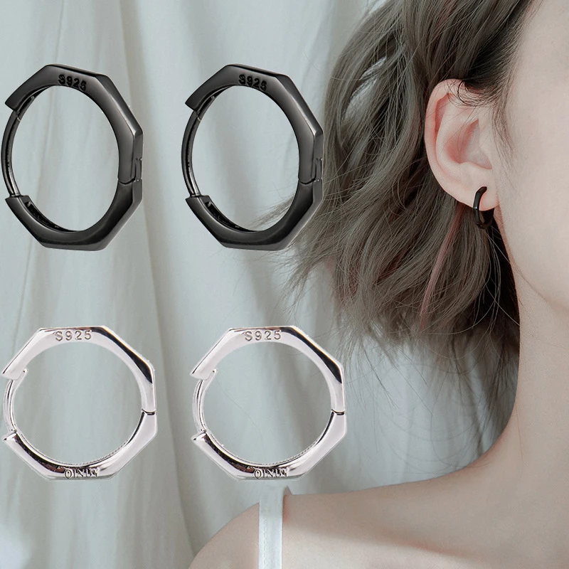 

Fashion Classic 925 Sterling Silver Men Earrings Black Round Design Earring for Women Korea Silver Jewelry New