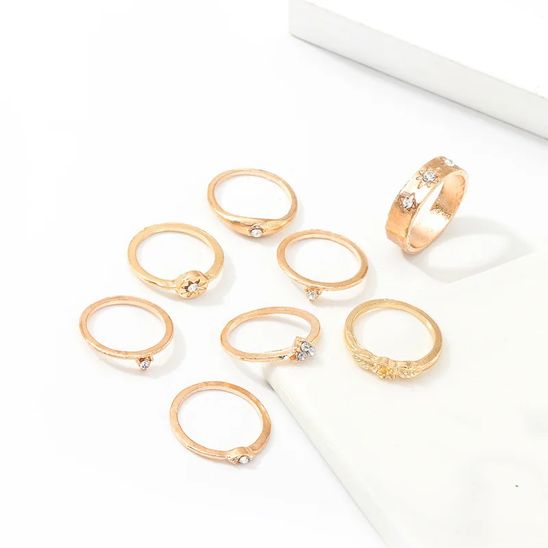 8 шт./компл. кольца Винтаж простой Повседневное золотые блестящие украшения