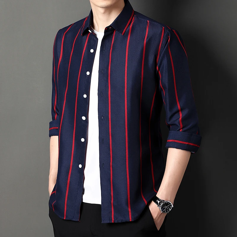 

Classic Brand Men's Striped Plaid Long Sleeve Shirt 2022 Spring Youth Business Casual Large Size Cotton Shirt