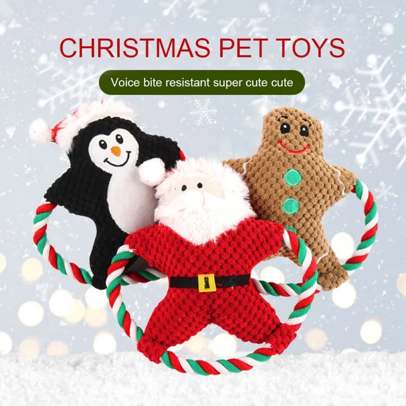 

Christmas Santa Claus Pet Dog Toys Chew Squeaker Pet Plush Toys Dogs Cute Biting Rope Sound Interactive Toys