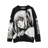 winter womens fashion anime embroidered sweater cosplay pullover lolita kawaii round neck loose cartoon black knit bottom tops