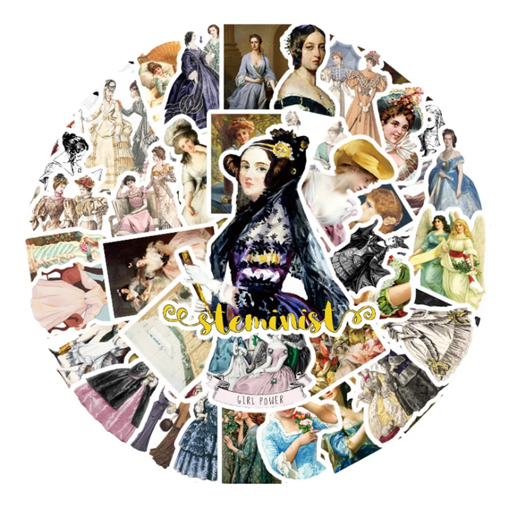 

10/30/50PCS Retro Nostalgic Palace Style Woman Graffiti Hand Account DIY Laptop Luggage Decoration Waterproof Stickers Wholesale