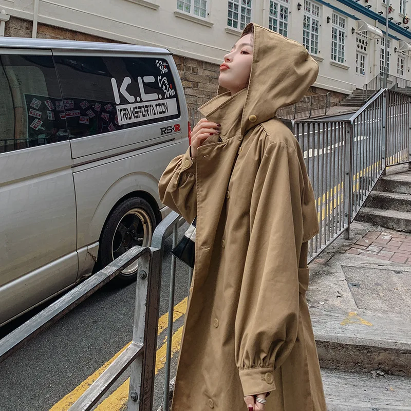 Женская ветровка 2019 Новая Осенняя Корейская версия с капюшоном двубортная