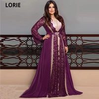lorie purple moroccan caftan with lace evening dresses 2020 long sleeves a line muslim dubai formal party dress plus size china