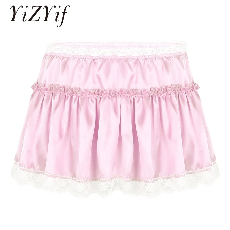 Мужская атласная мини юбка с оборками Гладкая эластичная трапециевидной формы