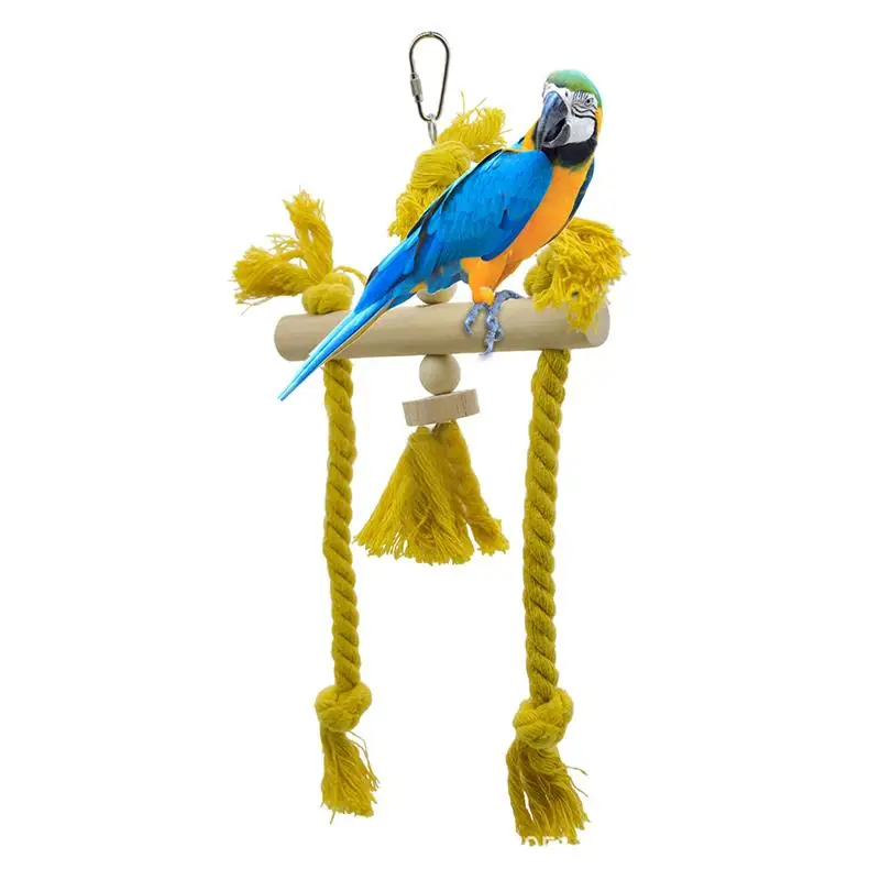 

New Natural Wooden Birds Parrots Toy Creative Bird Cage Hanging Cotton Rope Toy Parakeet Chew Bite Proof Toys Birds Accessories