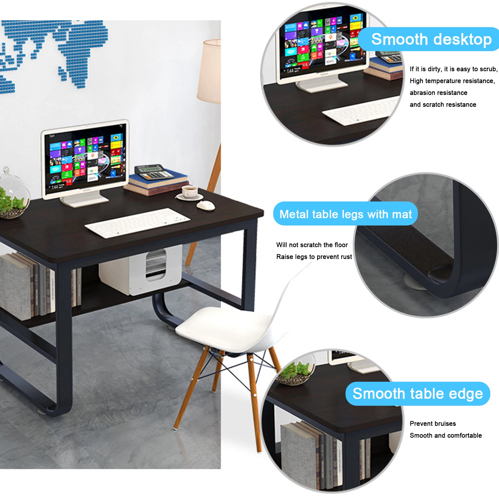UK/US домашний стол для компьютера; стол рабочей станции офисный ноутбук ПК настольный компьютер кабинет полка офис с 2 ящиками/книжная полка 2 цвета