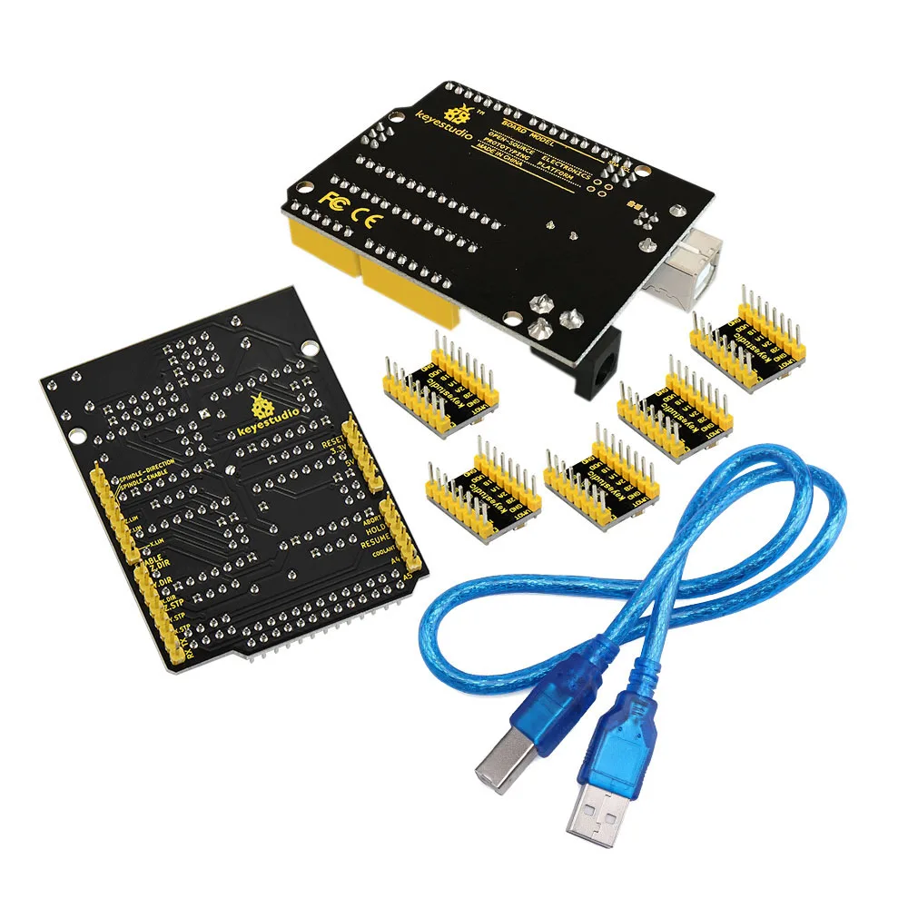 Плата для ЧПУ Keyestudio V3.0 + плата V4.0 4 драйвера A4988 с радиатором комплектов Arduino