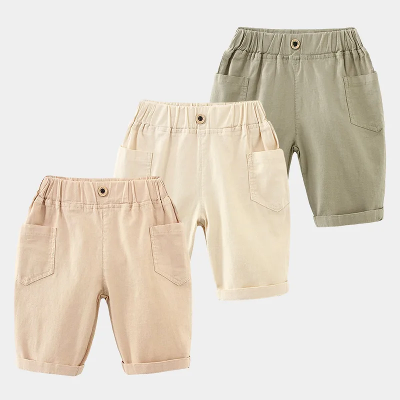 

2021 Summer Casual 2 3 4 5 6 8 10 Years Children Clothing Solid Color Cotton Half Fifth Capris Pocket Shorts For Kids Baby Boys