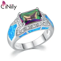 cinily created blue fire opal rainbow stone zircon silver plated wholesale hot sell women jewelry ring size 6 10 oj9618