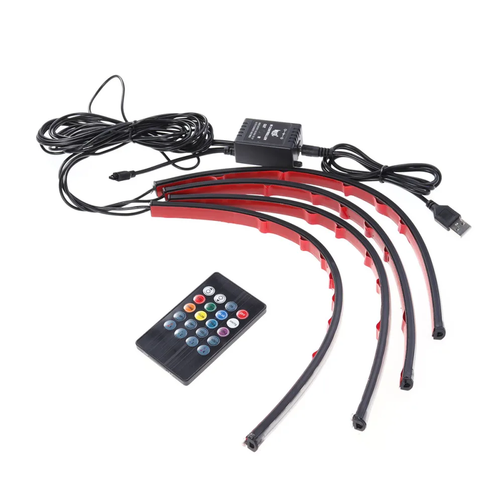 

Car Interior Atmosphere Neon Lights RGB Lamps Strip 72-LED USB Port with Remote Control (Black)