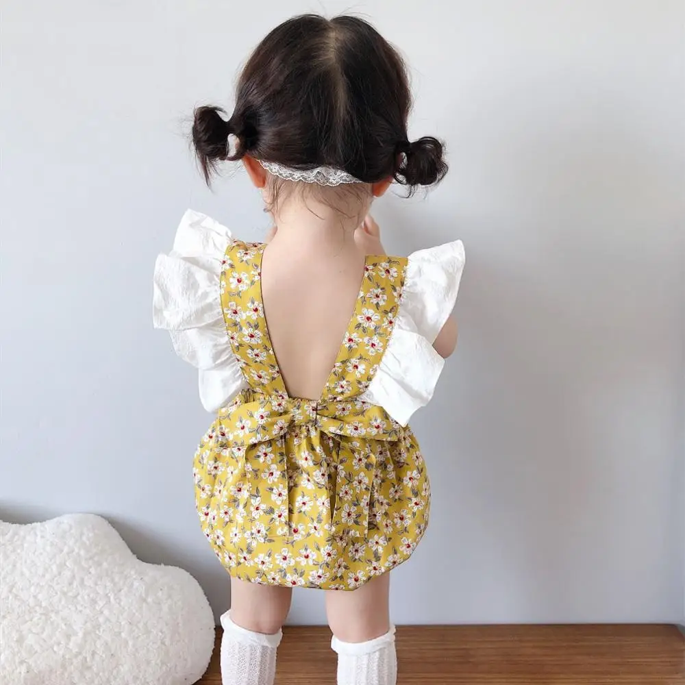 Комбинезон для новорожденных девочек с оборками и цветочным рисунком маленьких