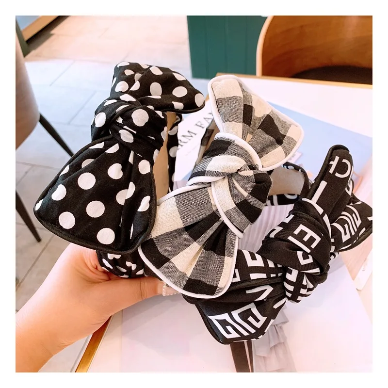 Женская повязка на голову с бантом Классическая черно белая ретро полосатая