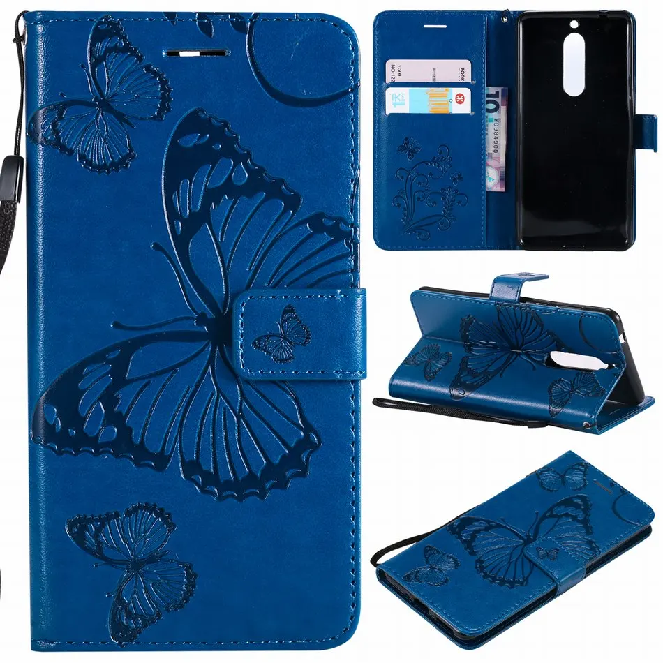 Capa Butterfly Frame For Nokia 3 5 2017 2 6 2018 2.1 3.1 5.1 6.1 Card Slot Book Case Leather Cover Flip Fundas DP06Z | Мобильные