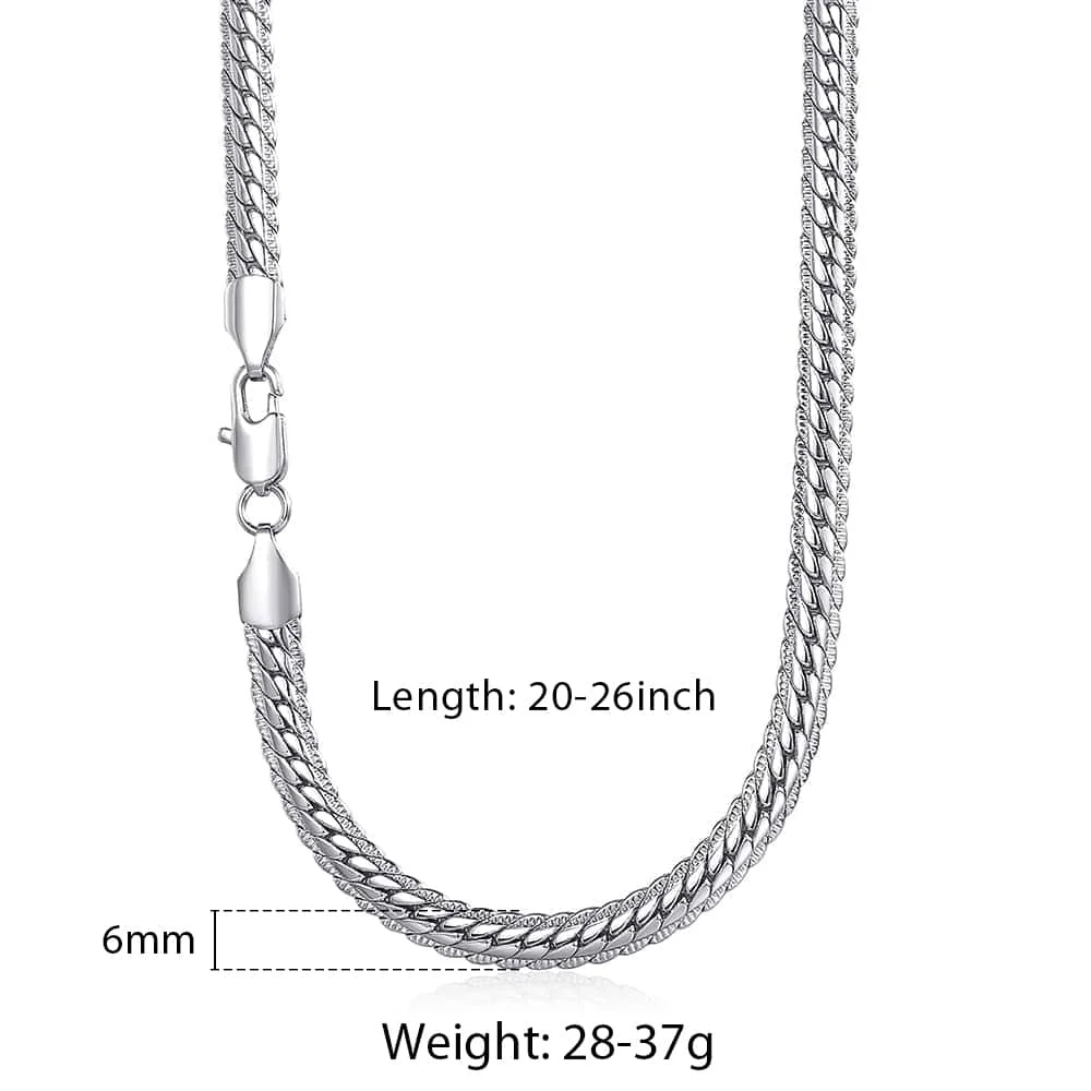 Ожерелье унисекс 6 мм женское мужское набивное звено кубинское заполненное белым