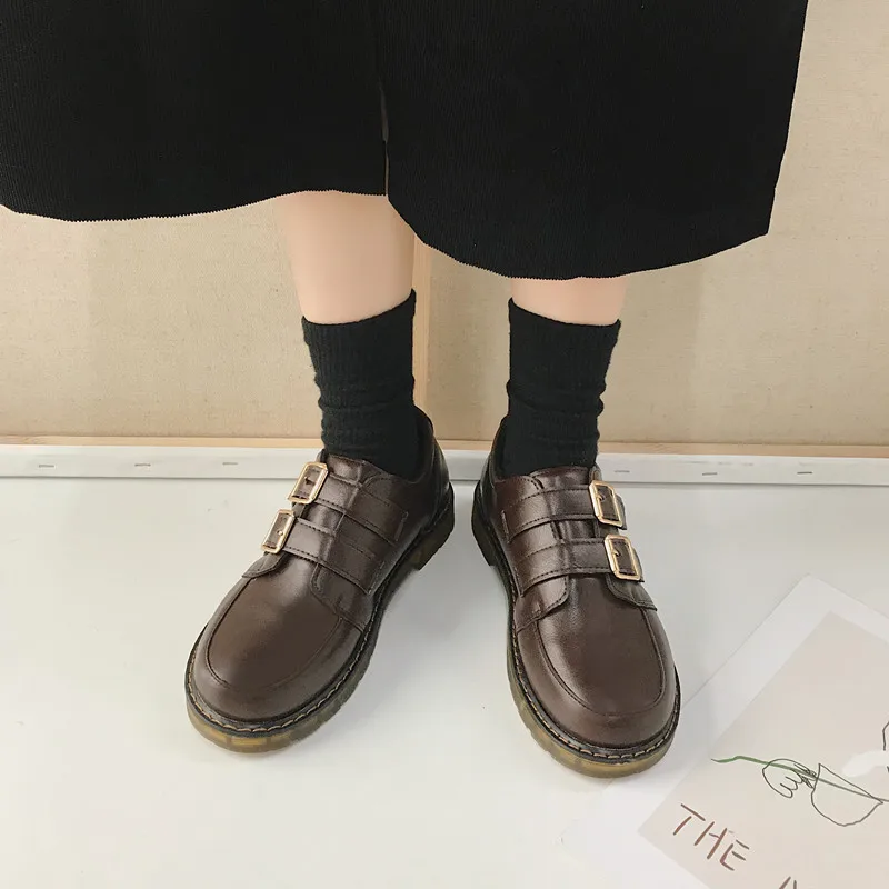 

2020 new College wind single shoes female fashion wild thick with belt buckle retro small shoes Mujer Chaussure Femme W35-49