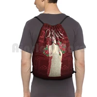 flapper vintage christmas print backpack drawstring bags gym bag waterproof flappers christmas flowers petals blossoms