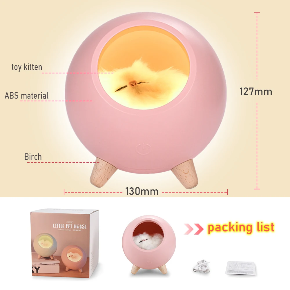 

Wireless Cat House Nightlamp Touch Dimmable LED Night Bedroom Light Rechargeable Eye-Protection Decoration Bluetooth Speaker