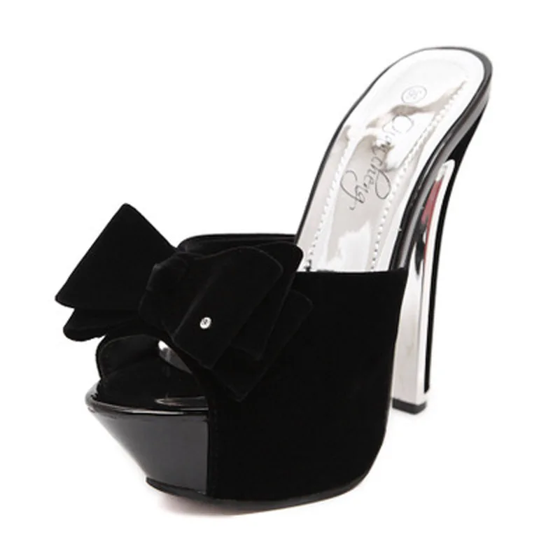 

New Spring And Summer Mouth Single Shoe 2020 Super High Heel Waterproof Table Thick Heel Sexy Sweet Bow Slippers
