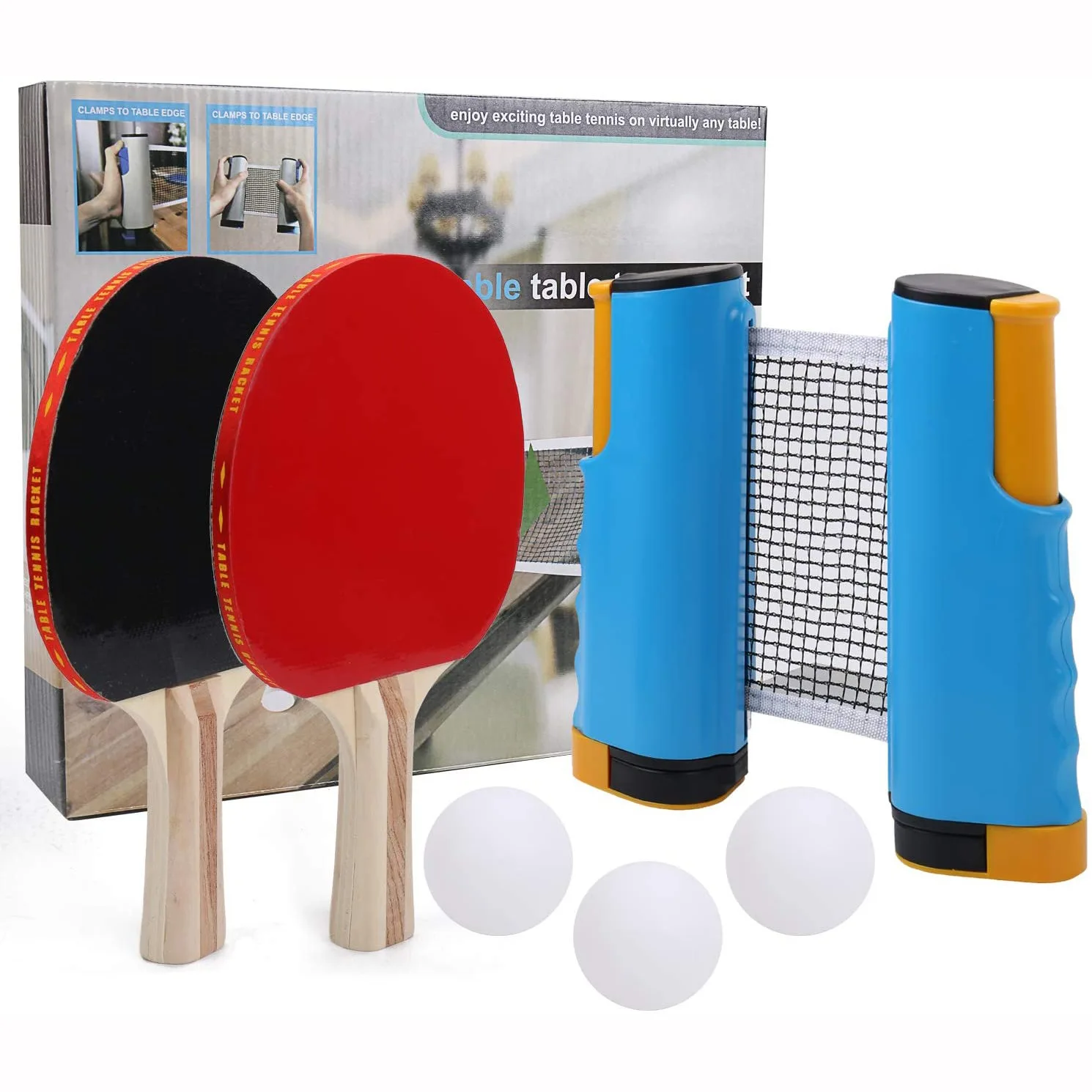 

Portable Table Tennis Set Telescopic Net Rack 1 Pair Table Tennis Paddle Bats Racket Ping Pong Balls Training Accessories Sets