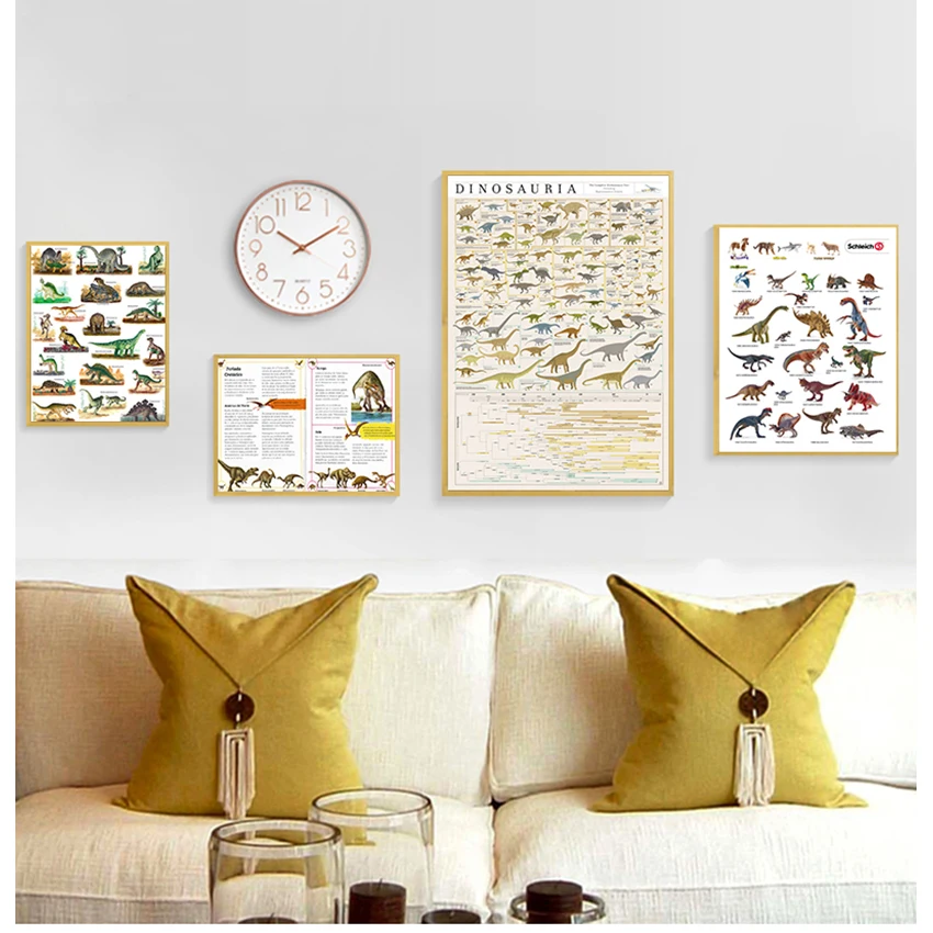 

Скандинавский плакат, Картина на холсте, гостиная, домашний декор, модульные принты, настенные картины, полная эволюция, динозавр, таблица д...