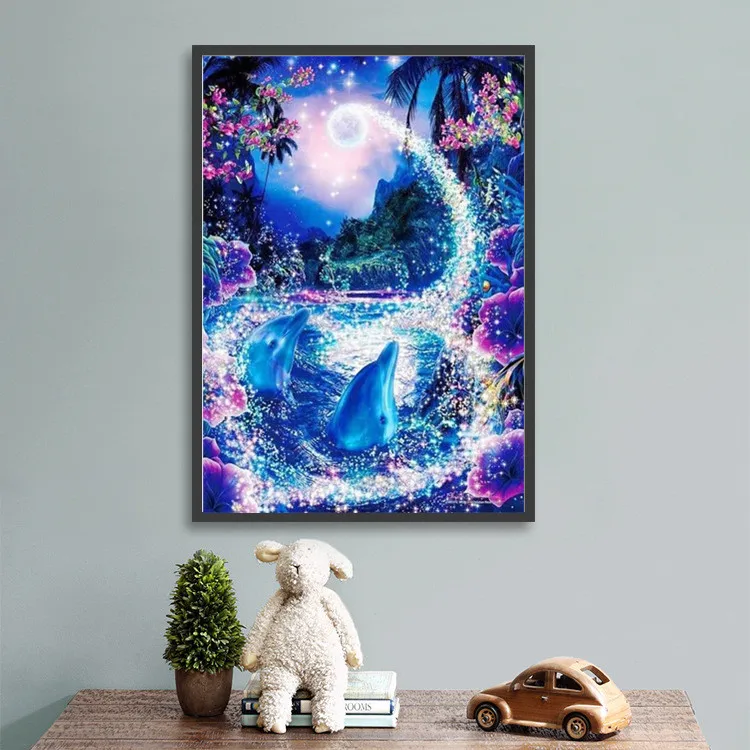 

5D DIY Diamond Painting Kits Dream Colorful Night Sky Dolphin Diamond Art Full Drill Embroidery Gift Home Decoration