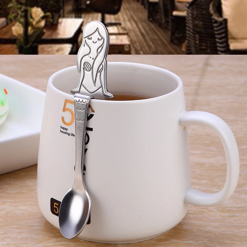 1 шт. чайные ложки русалки нержавеющая сталь чайная кофейная ложка питьевые
