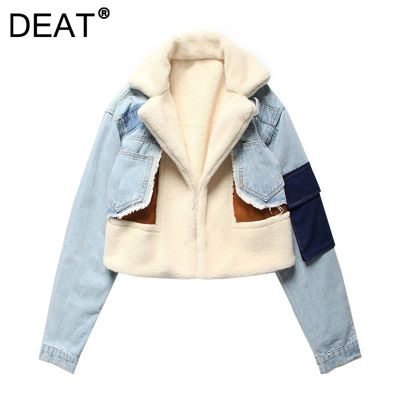 

2021deat Lazer Forro De l Manga Cheia Wde Waisted Turn Down Collar Feminino Fino Retalhos Casaco De l Outono Inverno Novo
