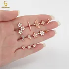 кольца для женщин 2021 Роскошные серьги 14K с позолоченными кристаллами, цветы, крылья, луна, звезда, пирсинг, хряща, уха, 6 мм, 16 г, стальная панель, Спиральные серьги, кольца на Козелок