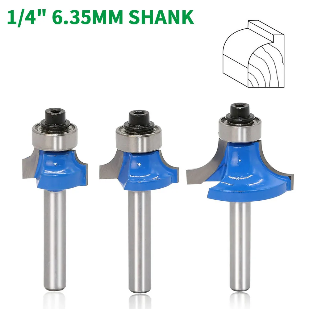 

3PC/Set 1/4" 6.35MM Shank Milling Cutter Wood Carving Round-Over Router Bits For Woodworking Tool 2 Flute Endmill With Bearing