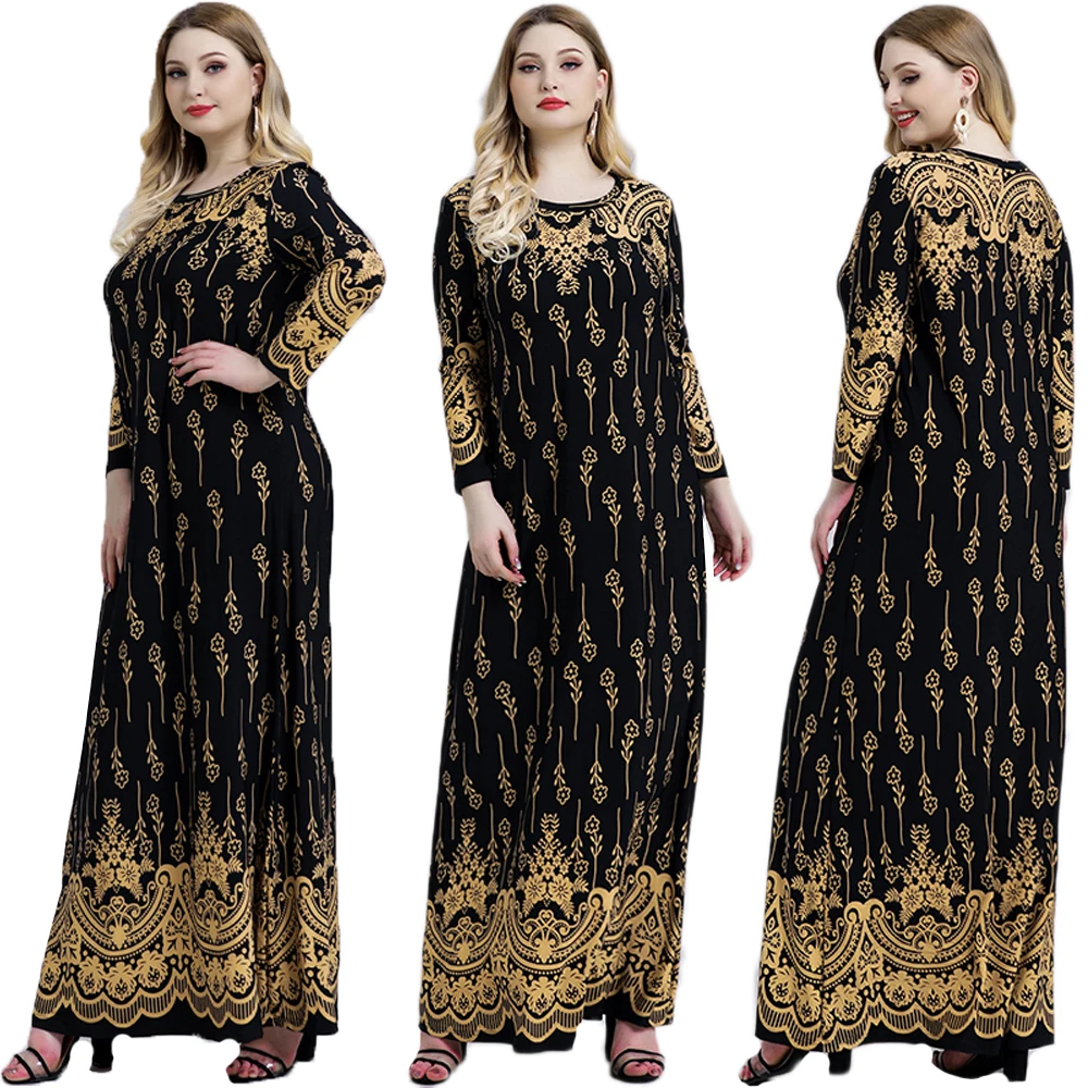 Арабское длинное женское платье джильбаб, мусульманское, с принтом, винтажное вечернее Макси-платье, Дубай, Ближний Восток, платье-кафтан, Р...