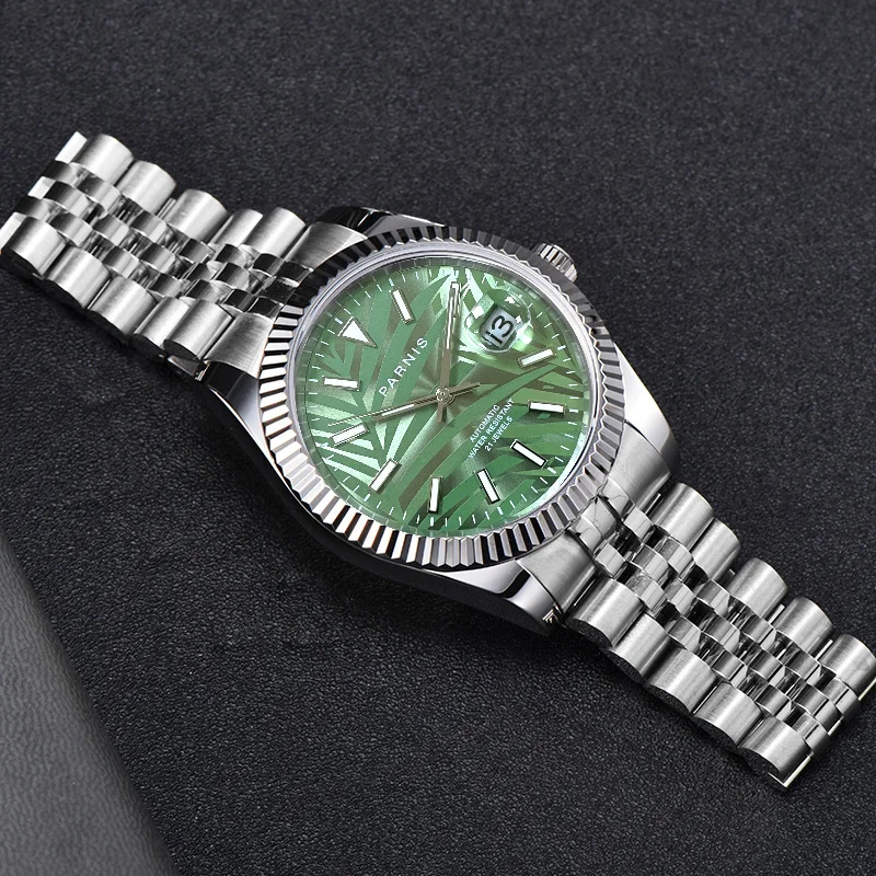 Miyota 8215 New Arrival Parnis Green Dial Men's Watches Calendar Sapphire Glass Automatic Mechanical Men Wristwatch Nordic style |