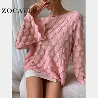 womens sweater oversize autumn womens clothing korean fashion ladies sweater long sleeve top sexy hollow pink pullover women