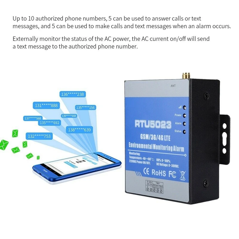 

JABS GSM Temperature Humidity Monitor AC/DC Power Lost Alarm Remote Monitor Support Timer Report APP Control RTU5023 US Plug