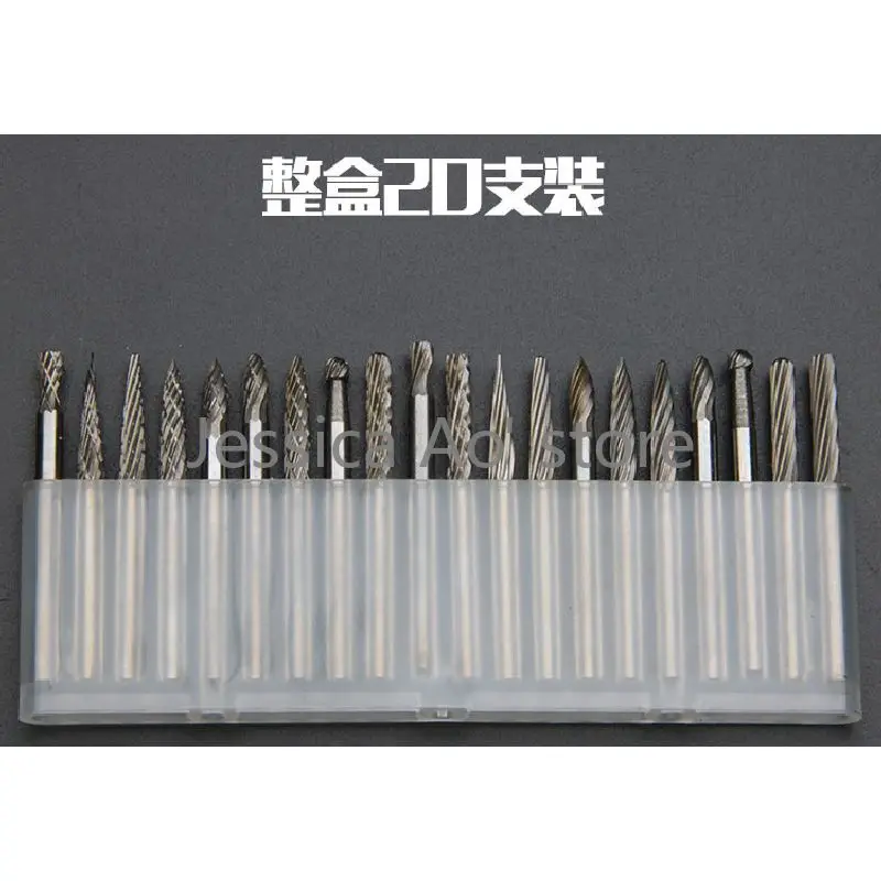 

Набор аксессуаров для электрической шлифовальной машинки, комплект из 20 шлифовальных инструментов 3*3 мм, из вольфрамовой стали, фрезы из сплава, Ротационные напильники для резьбы по дереву и металлу