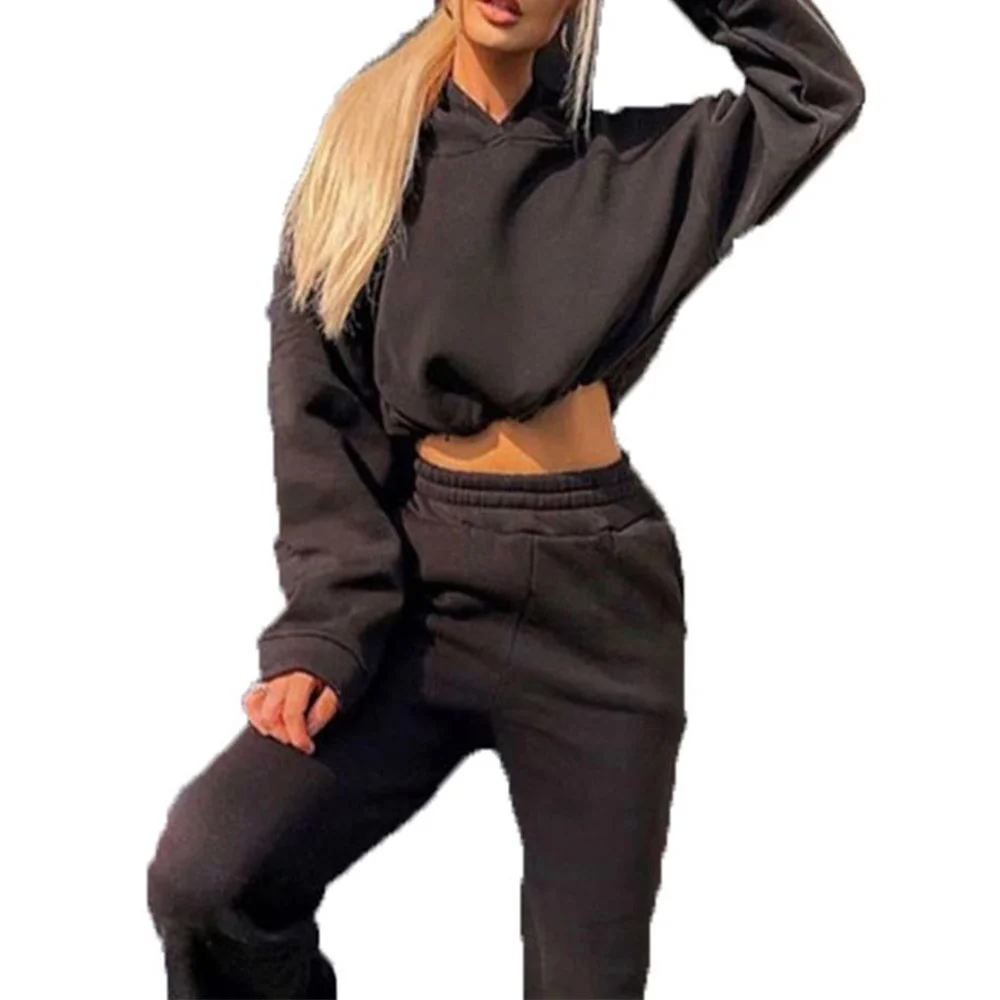 

Solid Color Women Long Sleeve Hoodies and Long Pants Suits Sports Tracksuit