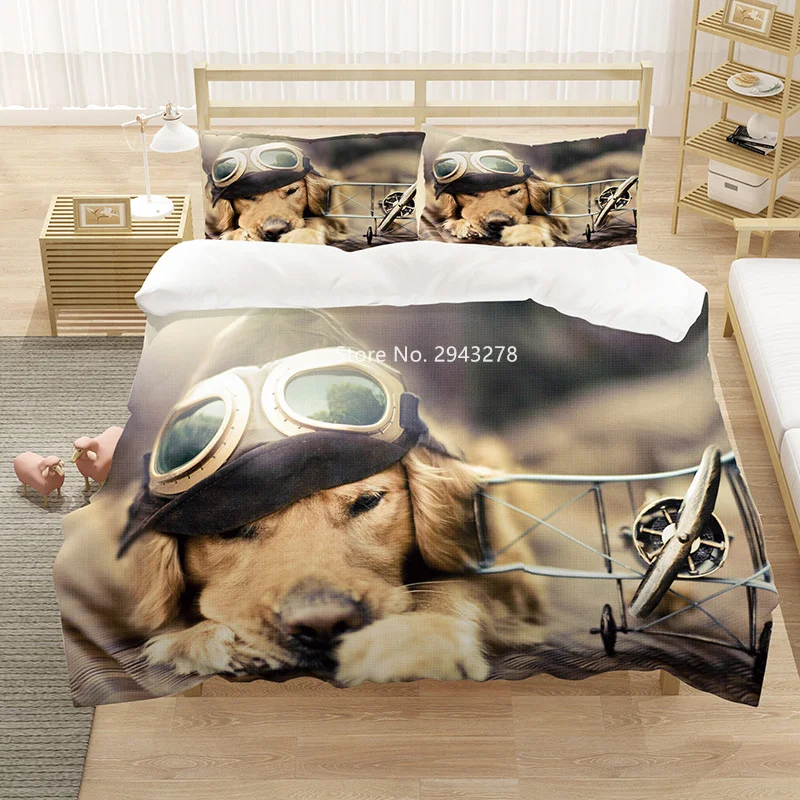 

Cute Heal Dog Pattern Bedding Set Warm Comfy Duvet Covered Pillowcase Home Textiles Adult Children Bedroom Decoration Full Size