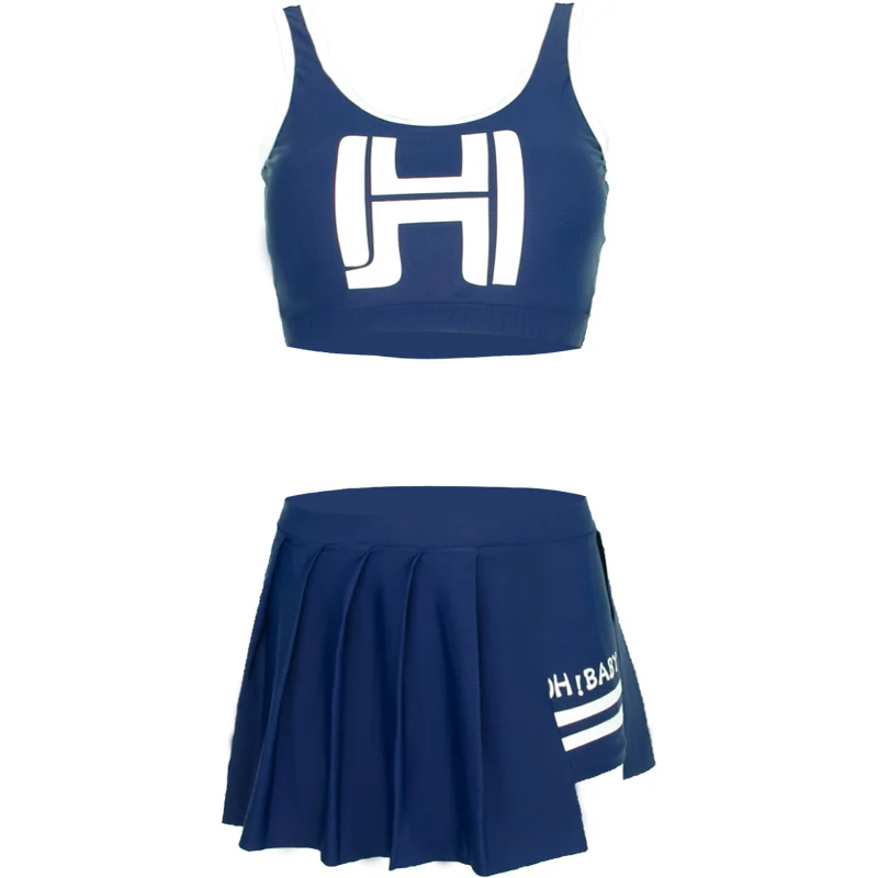 

Girl Swimsuit Split Skirt Korean Sports Navy Style Boxer Conservative Student Swimwear Two-Piece Set