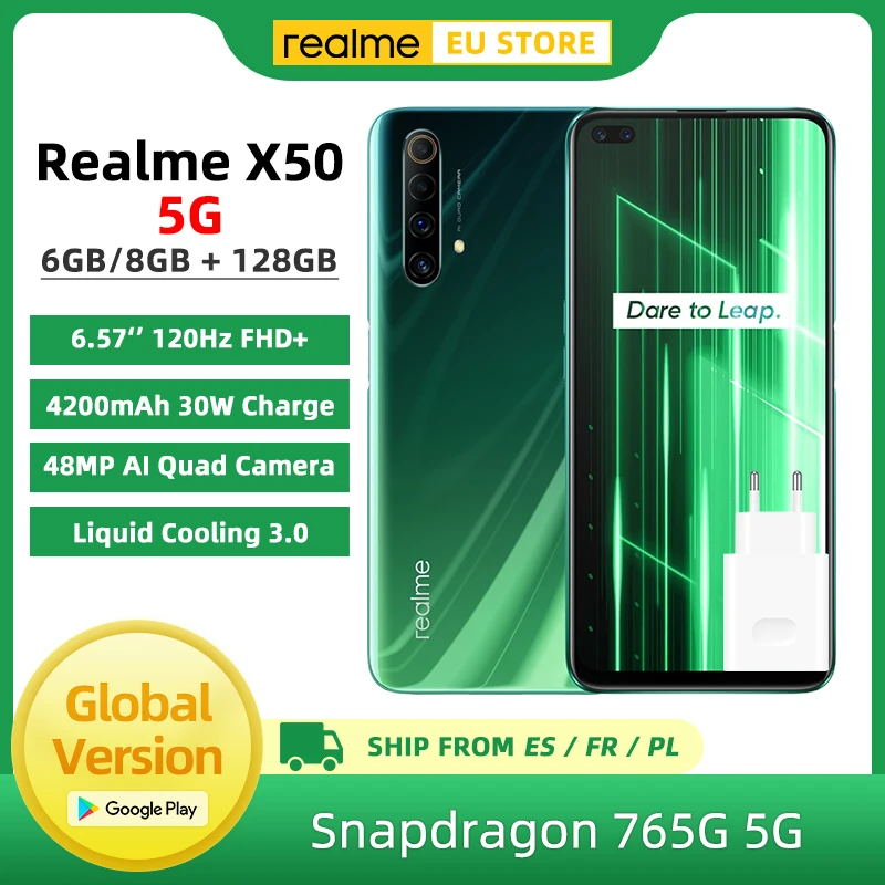 Global Version Realme X50 5G Smartphone 6GB/8GB 128GB Snapdragon 765G 6.57'' 120Hz Display 48MP Quad Rear Cameras 30W 4200mAh