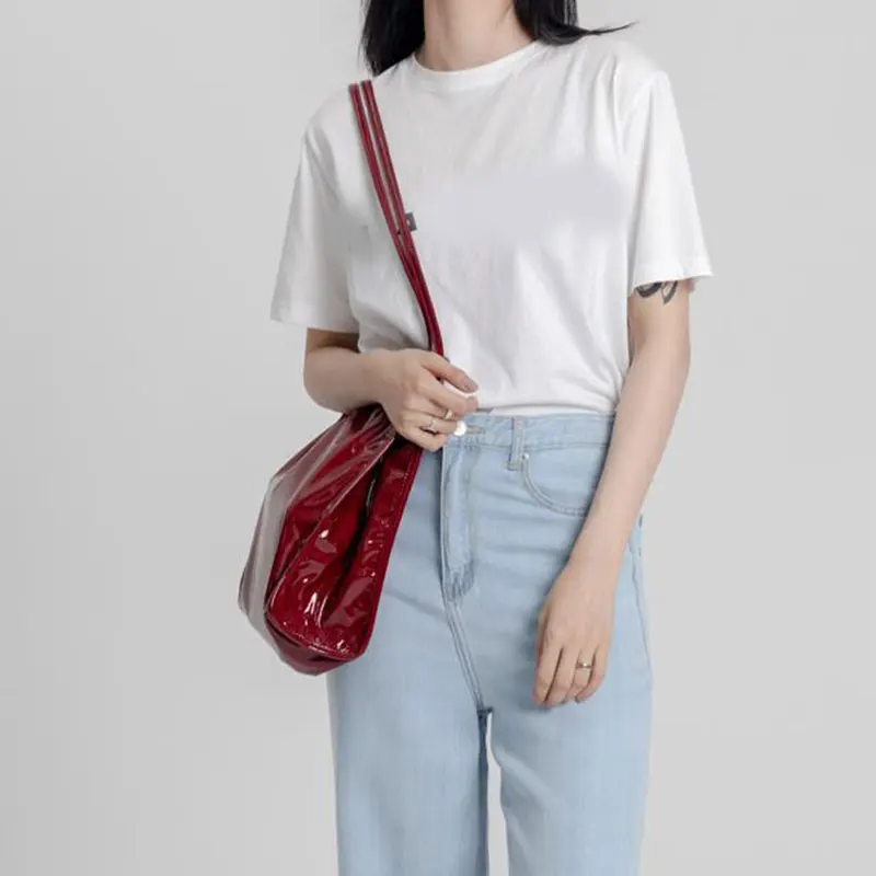 

2021 Patent Leather Women Shoulder Bags Vintage Female Casual Tote Handbags Large Capacity Ladies Shopping Bag Toto Bags