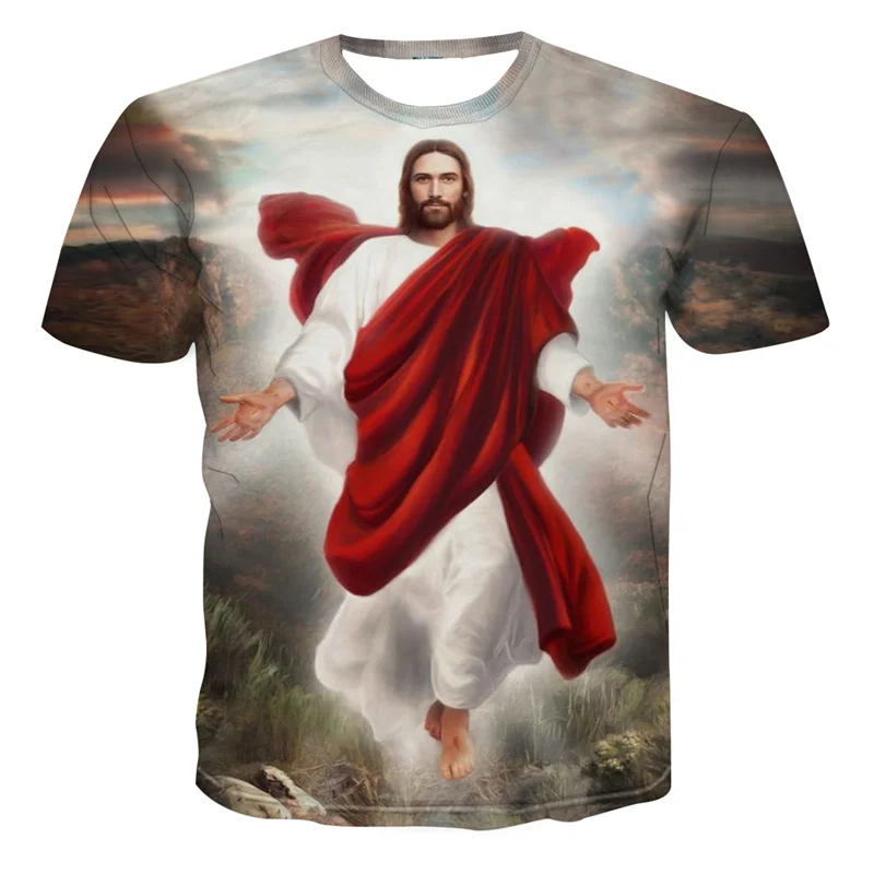 

Summer Homme Clothing Casual Harajuku Short Sleeve Tee Shirts Religion Christ God Myth Cartoon 3D Jesus Print Top Men T-Shirt