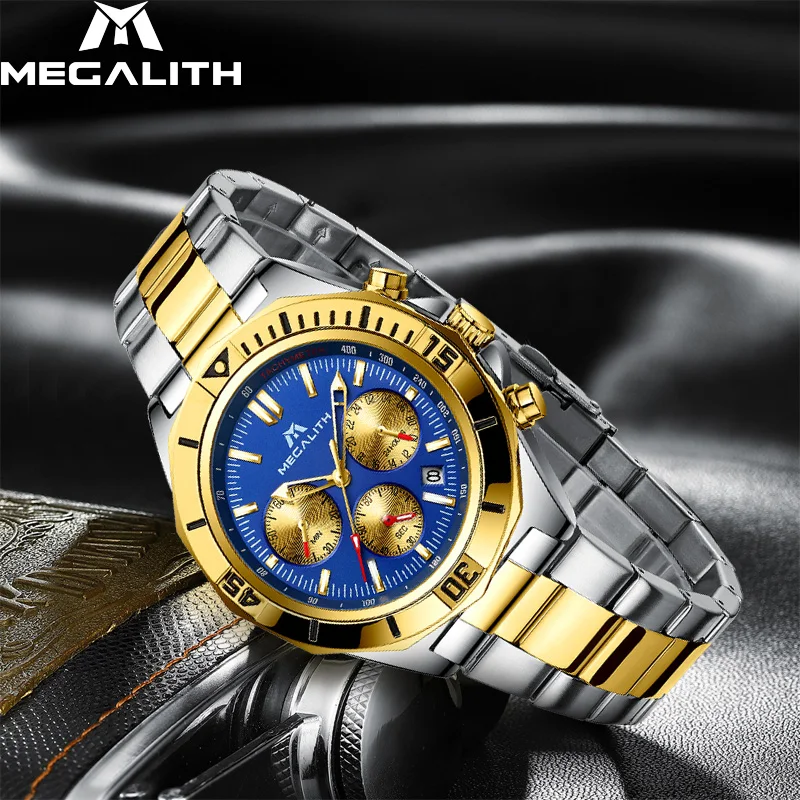 MEGALITH Montre Homme 2019 мужские часы аналоговые кварцевые из натуральной нержавеющей