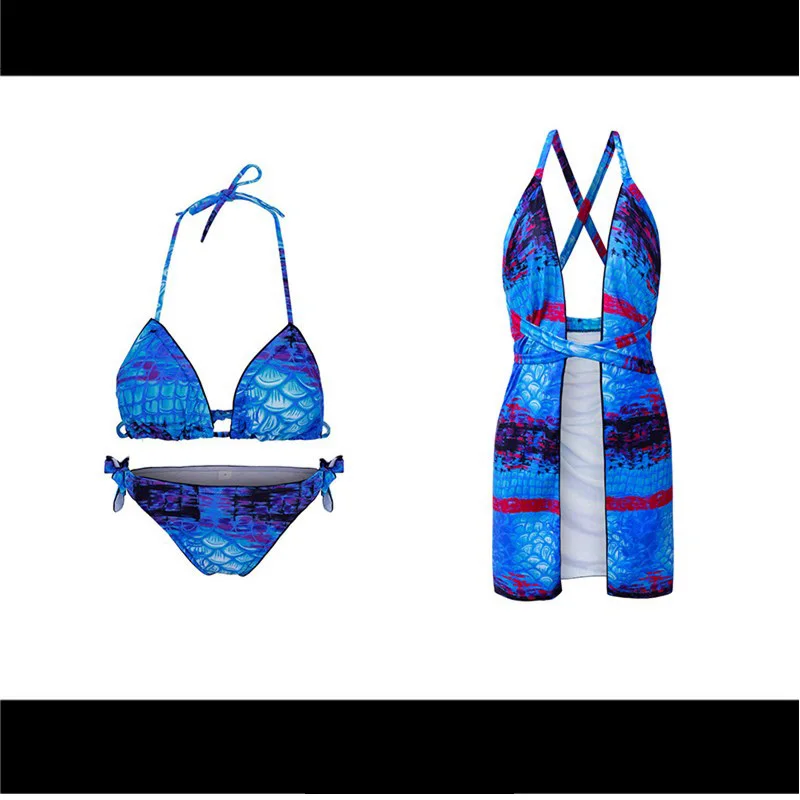 Женский купальник бикини из 3 предметов с градиентным принтом русалки Новый