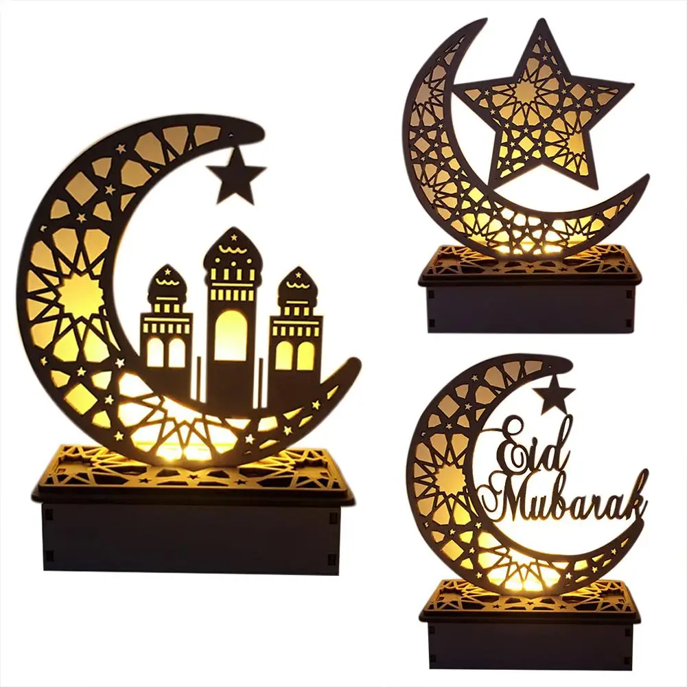 

Рамадан светодиодный ночсветильник «сделай сам» ИД Мубарак в форме Луны деревянное украшение исламский мусульманский домашний декор реме...