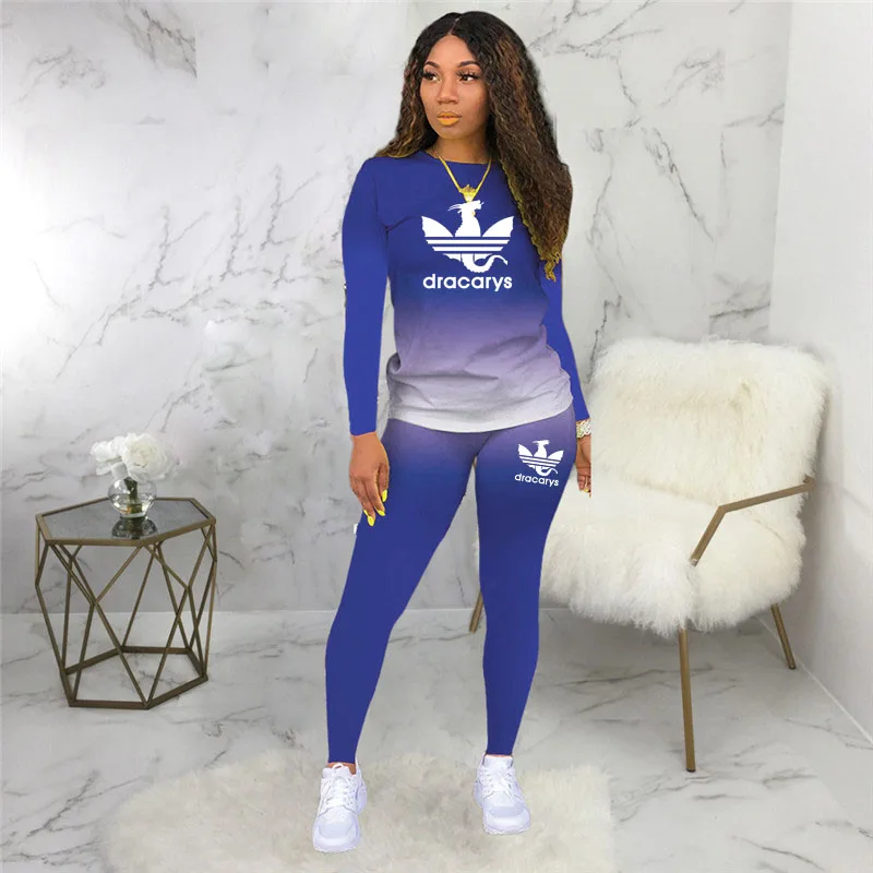 

Two Piece Set Women Tracksuit Casual Sports Gradient Print Top and Pants Sweatsuit Outfits Moda 2021 spring Autumn ropa mujer