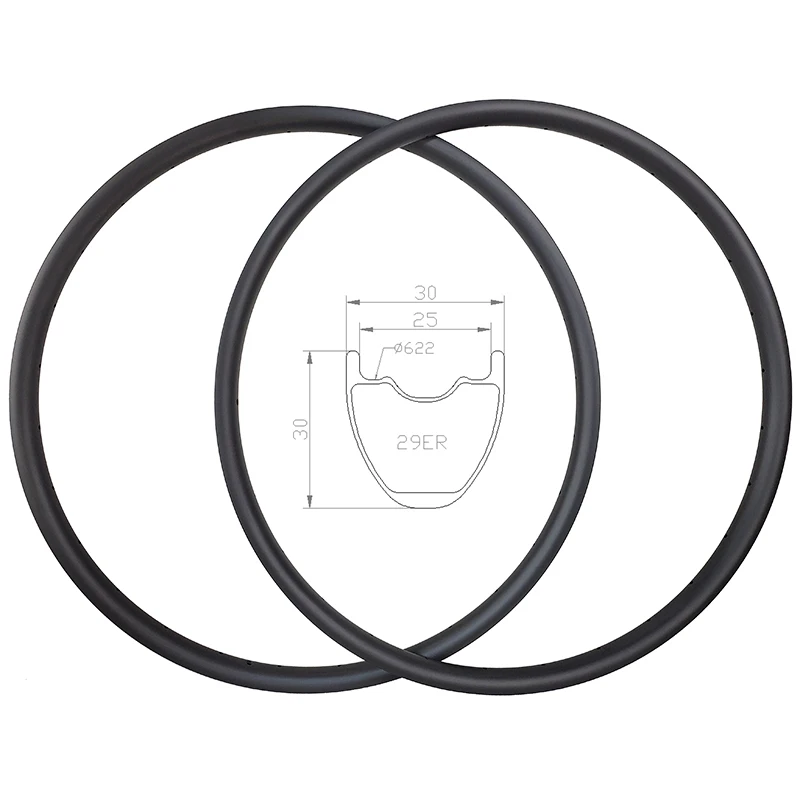 Карбоновые колеса для горного велосипеда бескамерные Ширина 30 мм матовые