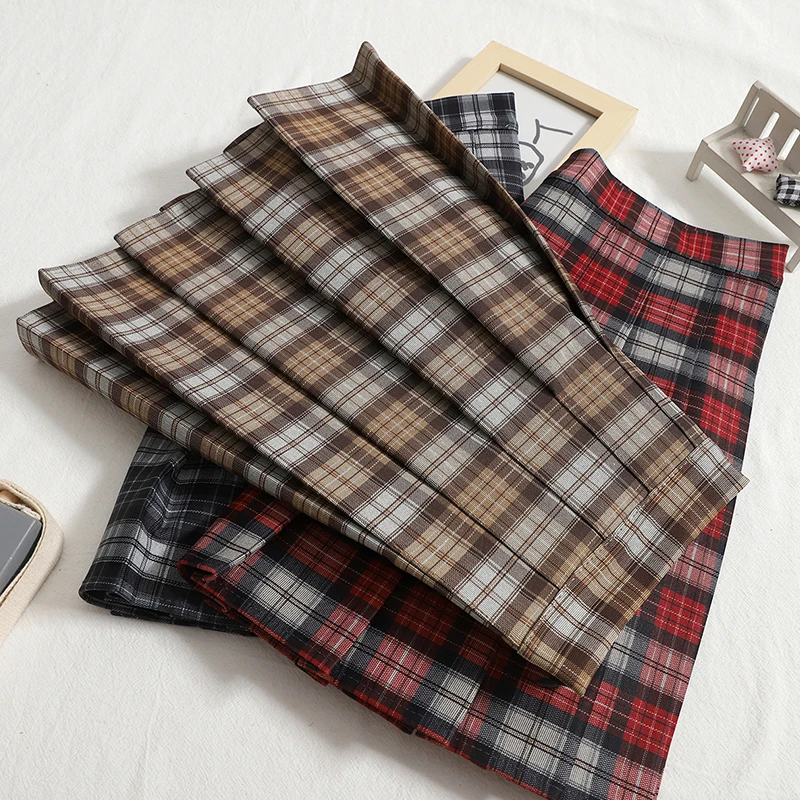 

2022 Spring Women Pleat Skirt Harajuku Preppy Style Plaid Skirts Mini Cute School Uniforms Ladies Jupe Kawaii Skirt